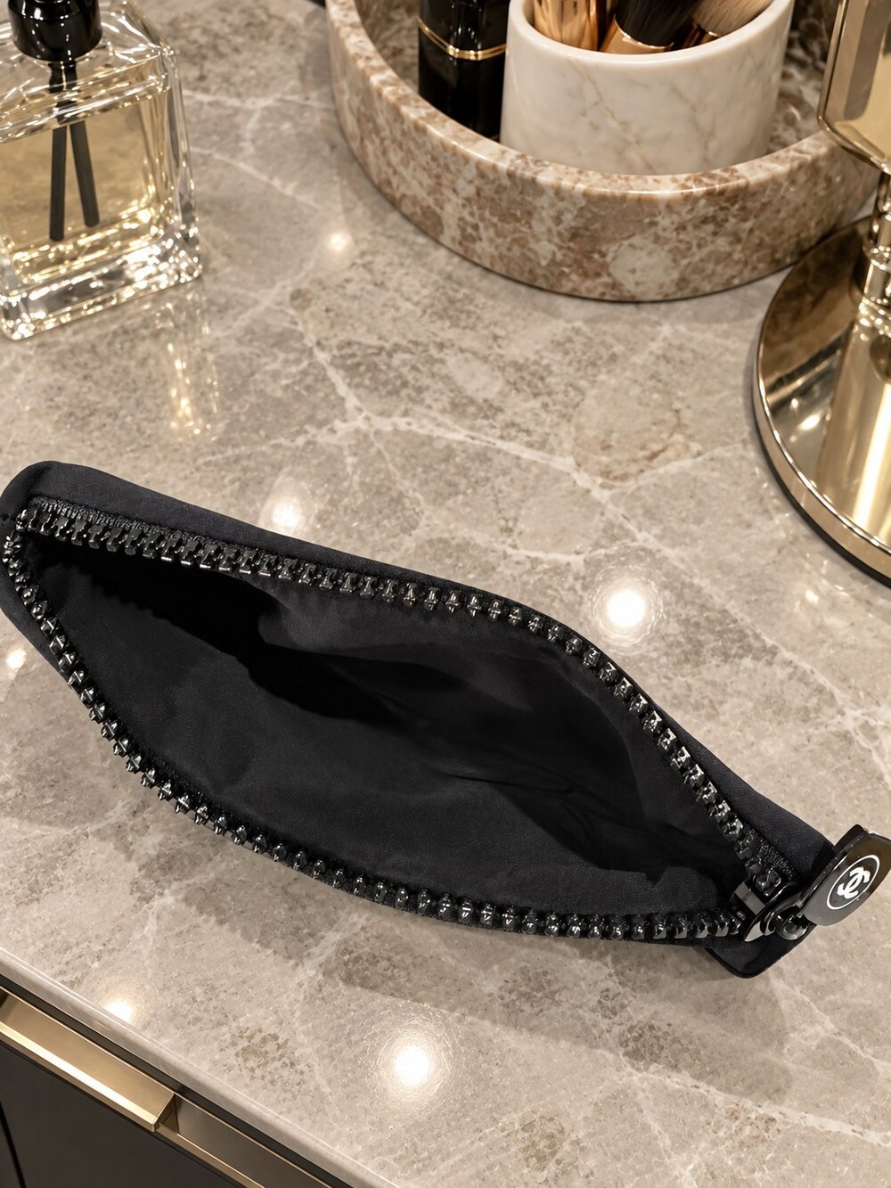 Chanel Black Zip Cosmetic Pouch | Compact Zippered Design - Picture 5 of 6